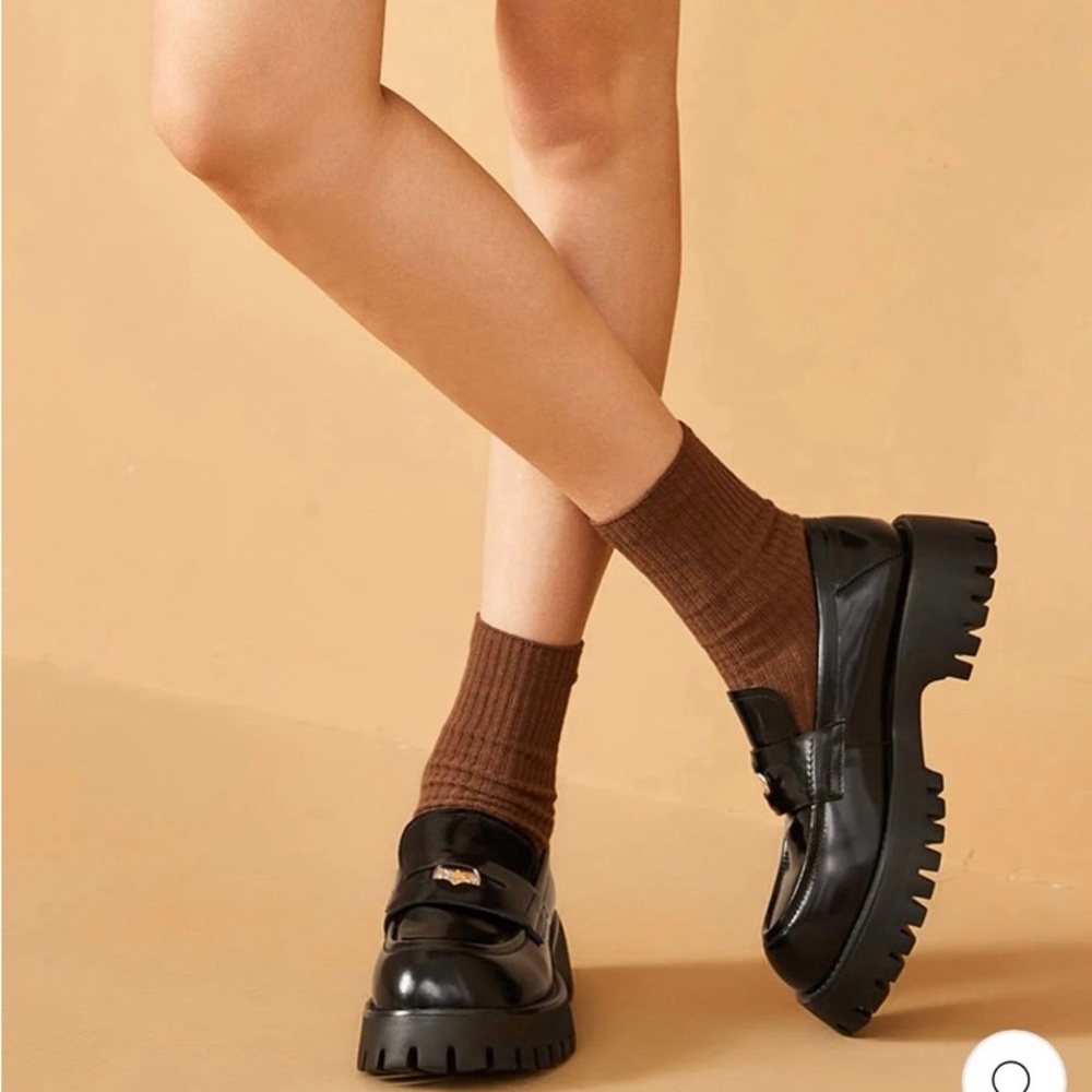 Black Chunky Patent Leather Loafers with Gold Hardware / platforms - Picture 6 of 9